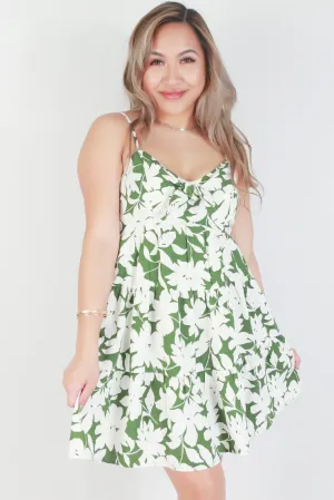 SLEEVELESS TIE FRONT FLORAL DRESS