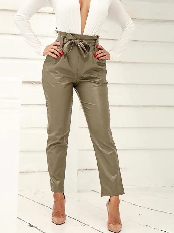Slim High Waist Bright Leather Pants Feet Pants Spring Women