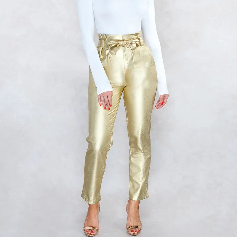 Slim High Waist Bright Leather Pants Feet Pants Spring Women