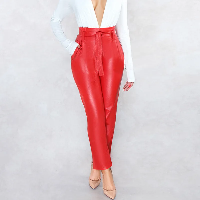 Slim High Waist Bright Leather Pants Feet Pants Spring Women