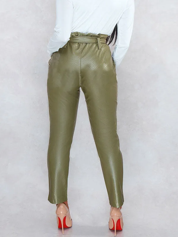 Slim High Waist Bright Leather Pants Feet Pants Spring Women