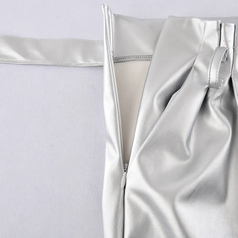 Slim High Waist Bright Leather Pants Feet Pants Spring Women
