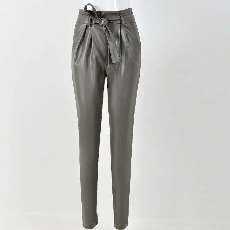 Slim High Waist Bright Leather Pants Feet Pants Spring Women