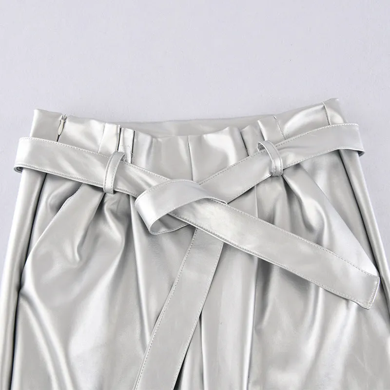 Slim High Waist Bright Leather Pants Feet Pants Spring Women