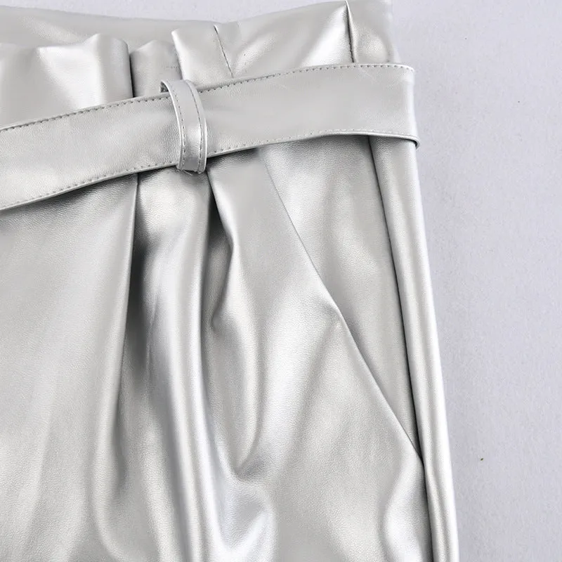 Slim High Waist Bright Leather Pants Feet Pants Spring Women