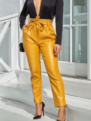 Slim High Waist Bright Leather Pants Feet Pants Spring Women