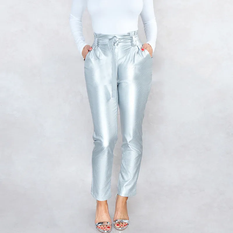 Slim High Waist Bright Leather Pants Feet Pants Spring Women