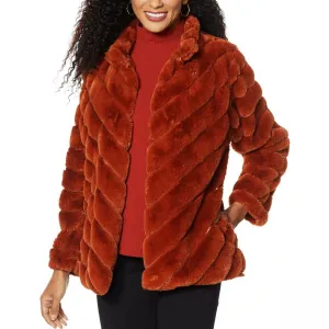 Slinky Brand Women's Long Sleeve Chevron Faux Fur Jacket