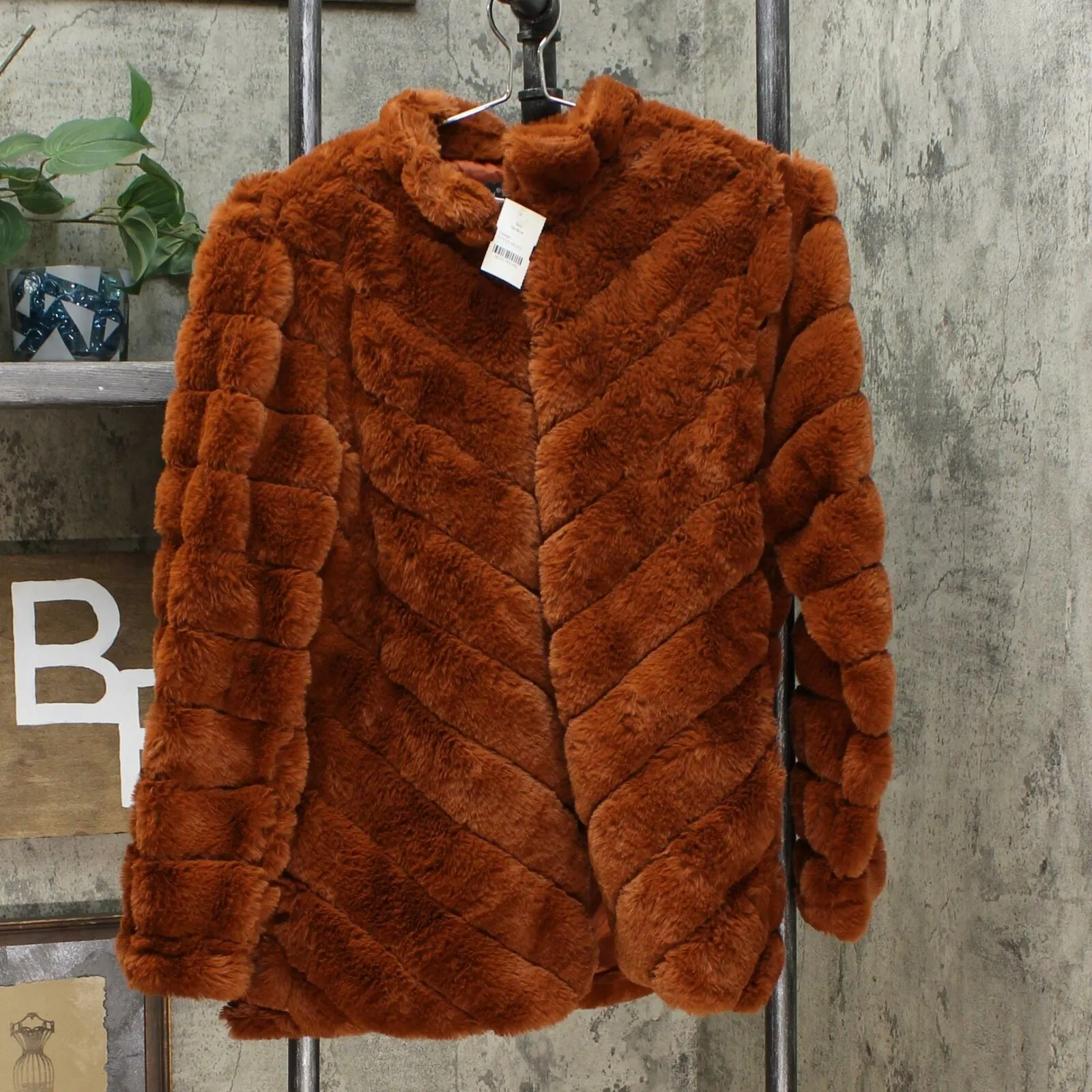 Slinky Brand Women's Long Sleeve Chevron Faux Fur Jacket