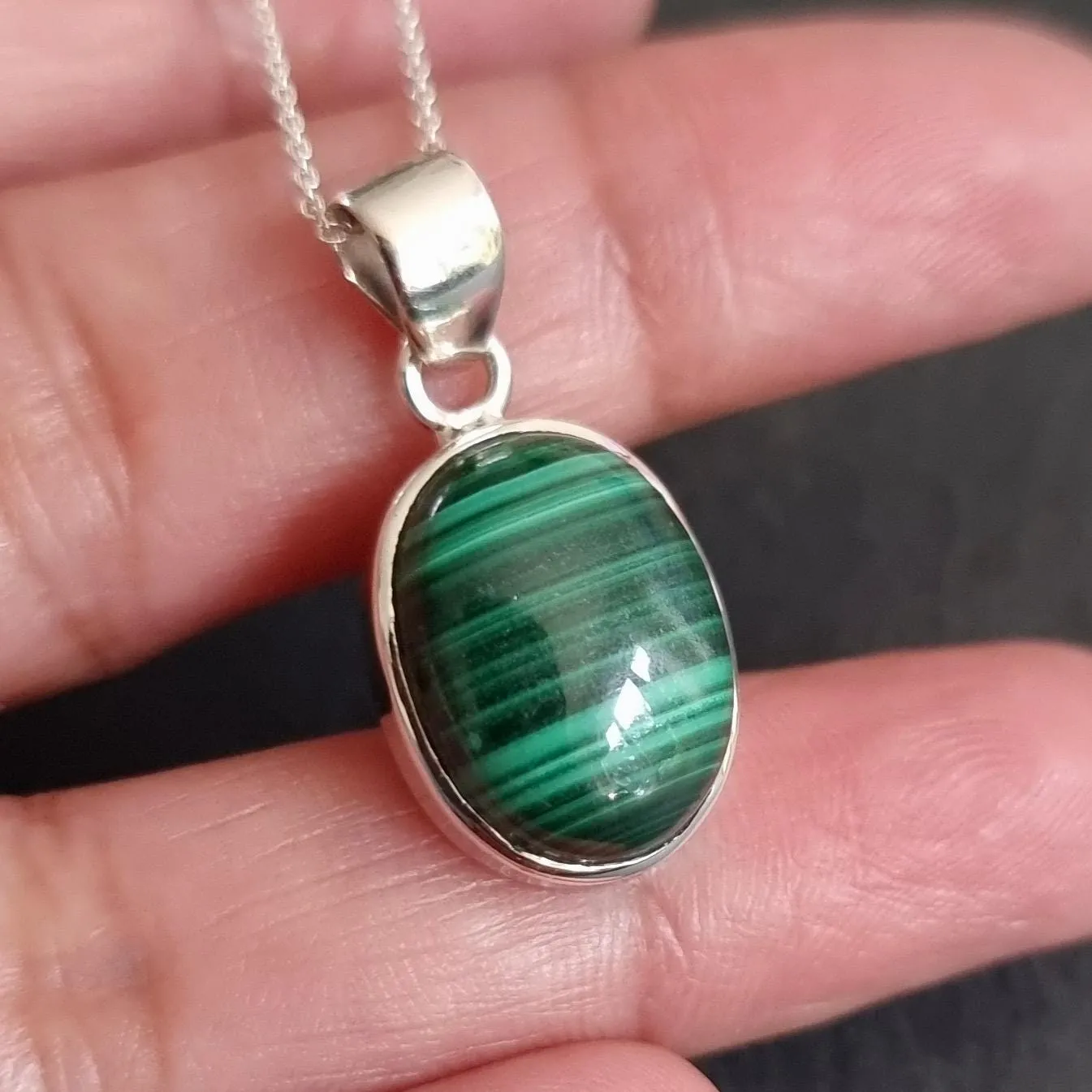 Small Oval Malachite 925 Sterling Silver Pendant, Stone Size 15mm x 12mm, P10MAL