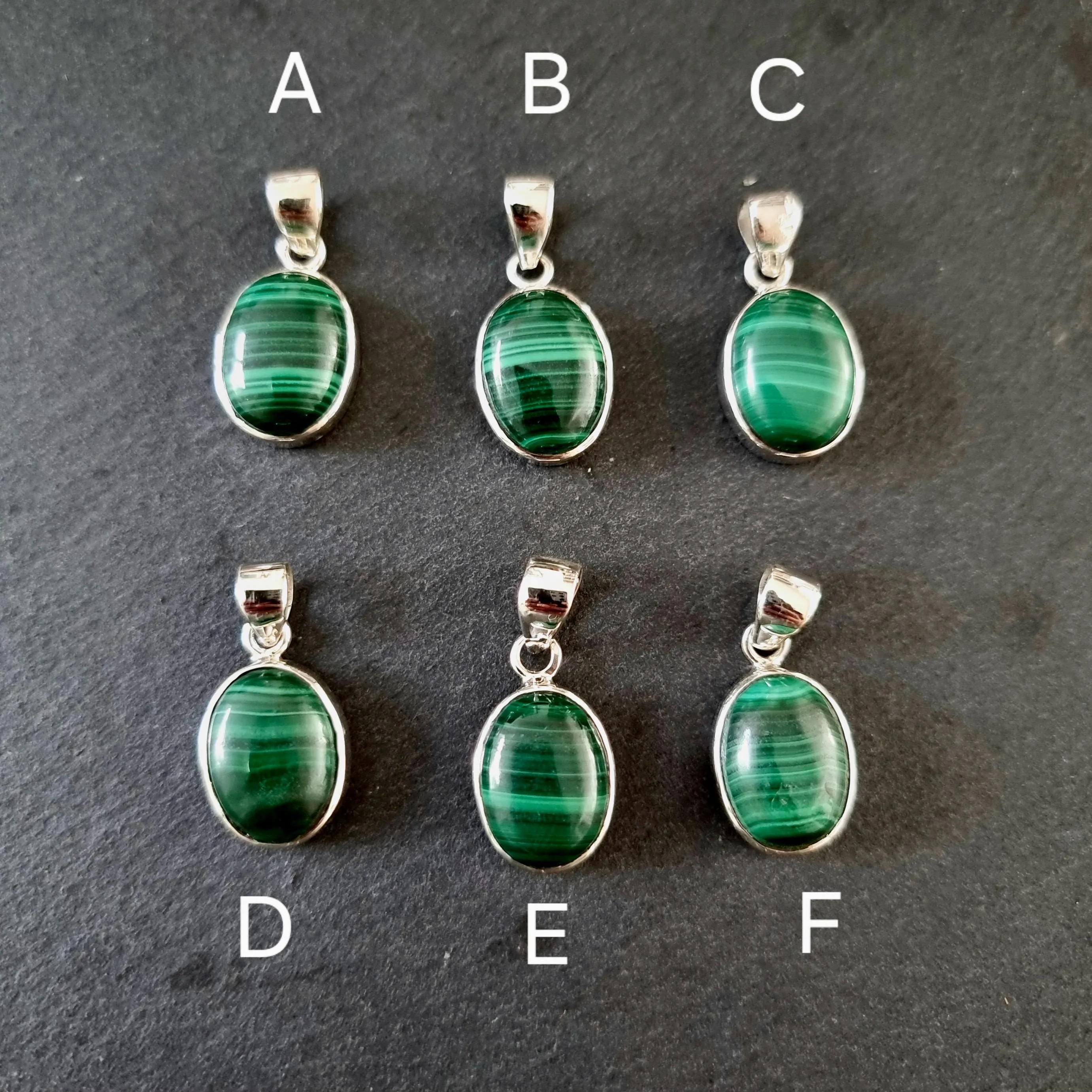 Small Oval Malachite 925 Sterling Silver Pendant, Stone Size 15mm x 12mm, P10MAL