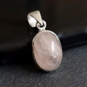 Small Oval Rose Quartz 925 Sterling Silver Pendant, Stone Size 15mm x 12mm, P10RQ