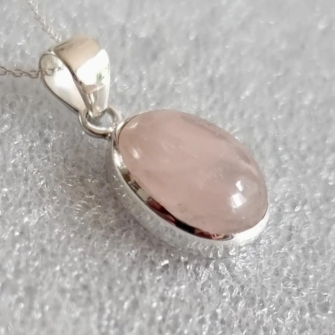 Small Oval Rose Quartz 925 Sterling Silver Pendant, Stone Size 15mm x 12mm, P10RQ