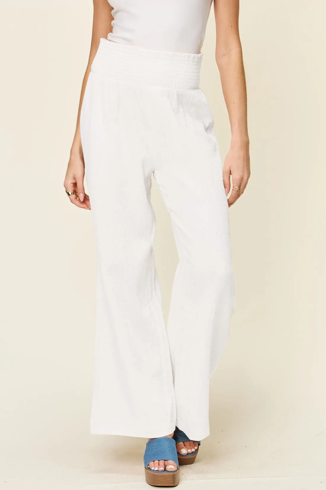 Smocked Waist Wide Leg Pants