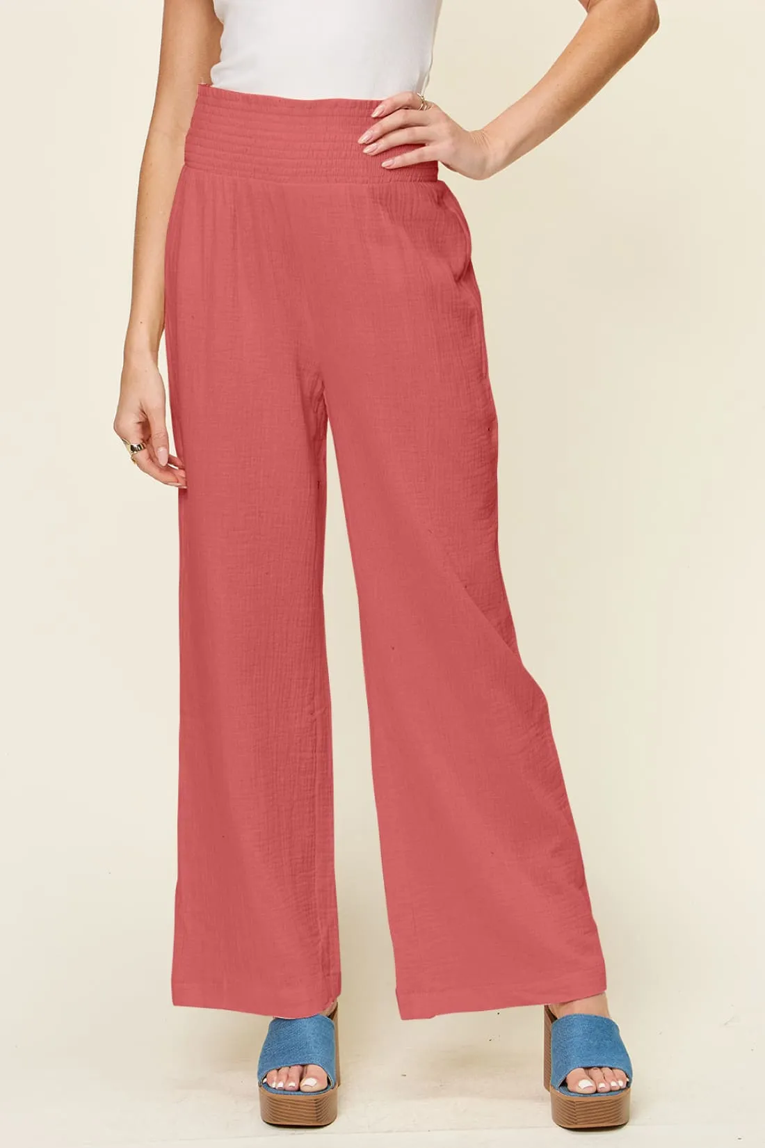 Smocked Waist Wide Leg Pants