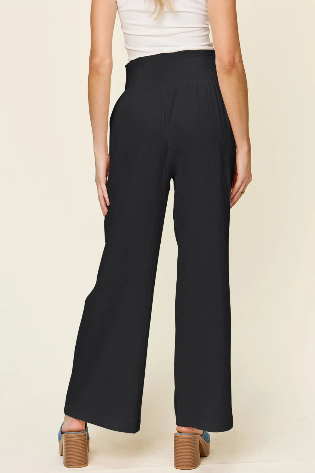Smocked Waist Wide Leg Pants