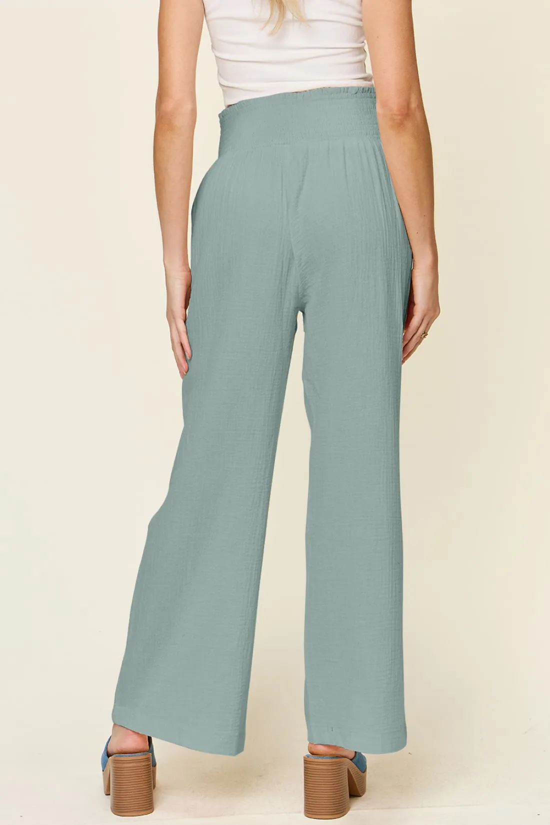 Smocked Waist Wide Leg Pants