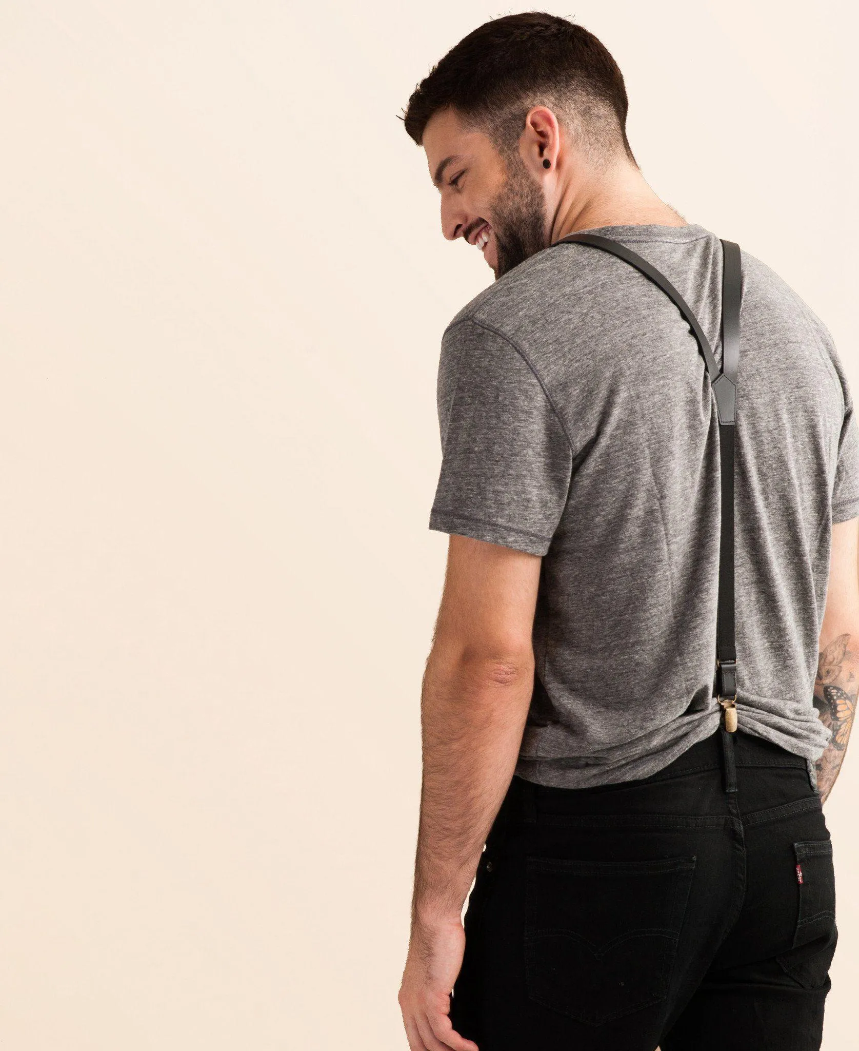 Smoke - Black Leather Suspenders