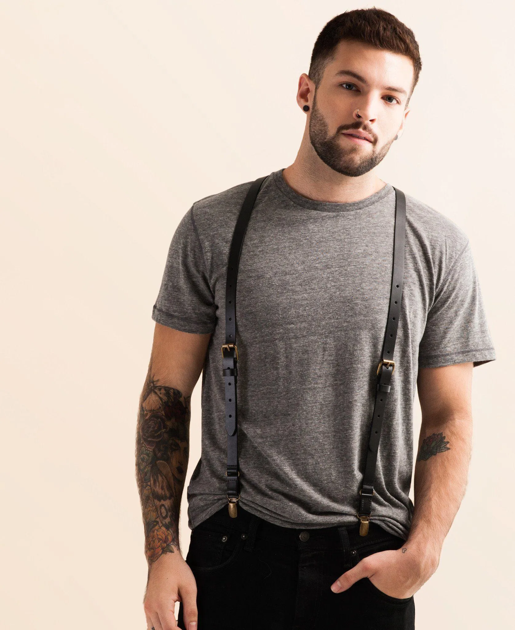 Smoke - Black Leather Suspenders
