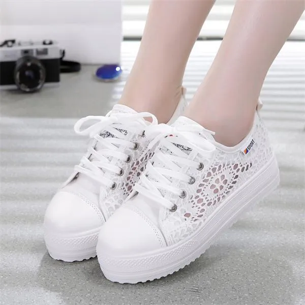 Sneakers Women Fashion Breathable Platform Casual shoes dropshing Lace Leisure flat white canvas Women's Vulcanize Shoes CLD902