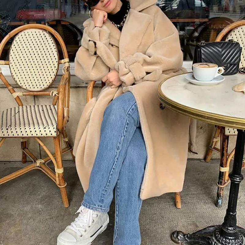 Soft Cozy Solid Double Breasted Faux Fur Coat