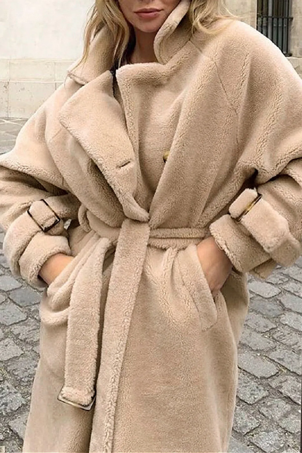 Soft Cozy Solid Double Breasted Faux Fur Coat