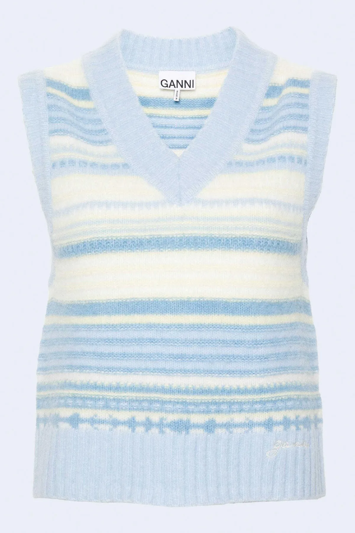 Soft Wool Stripe Vest in Skyway