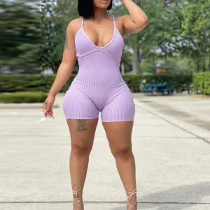 Solid Deep V-Neck Sleeveless Spaghetti Strap Romper