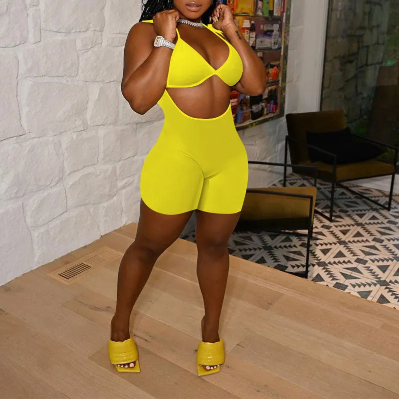 Solid Sleeveless Bra & Romper Set