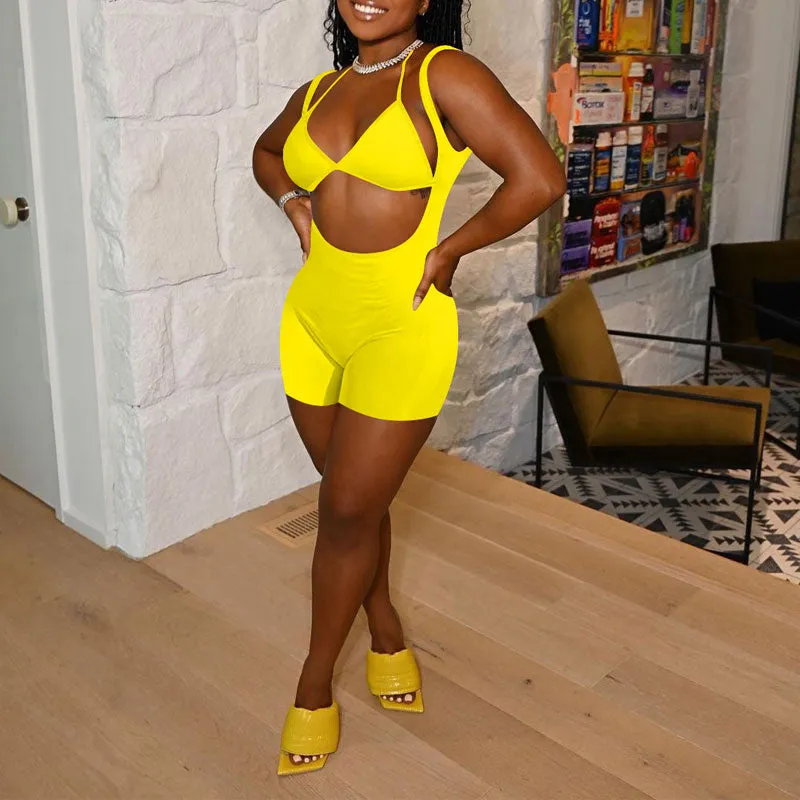 Solid Sleeveless Bra & Romper Set