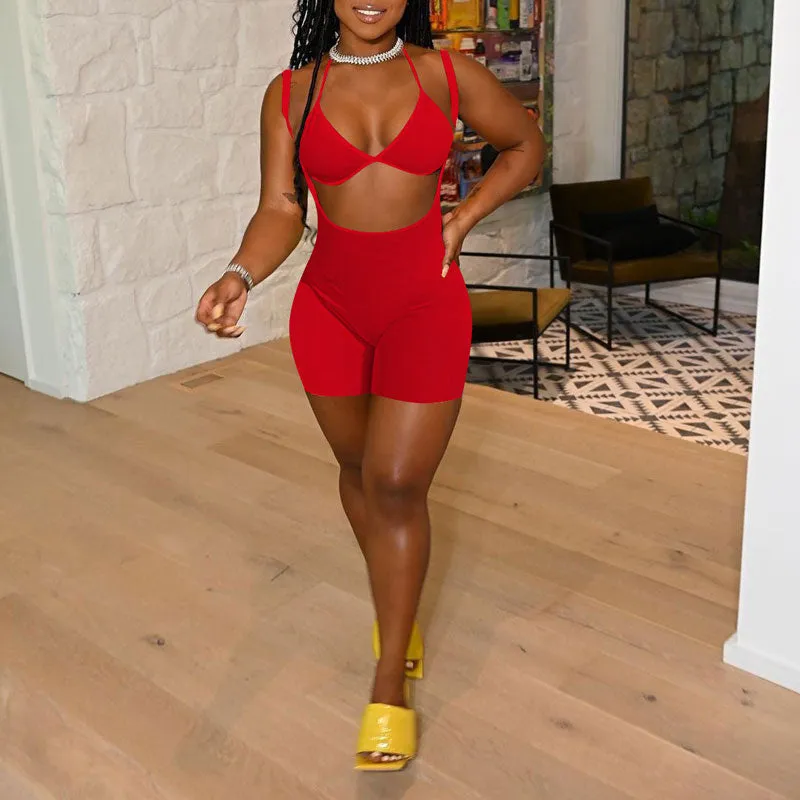 Solid Sleeveless Bra & Romper Set