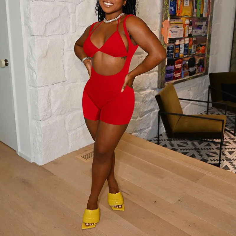 Solid Sleeveless Bra & Romper Set