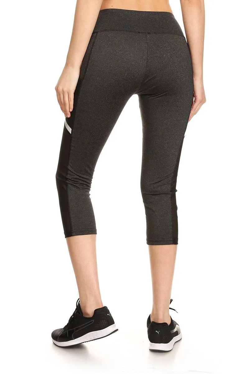 Solid Sports Mesh Cropped Leggings