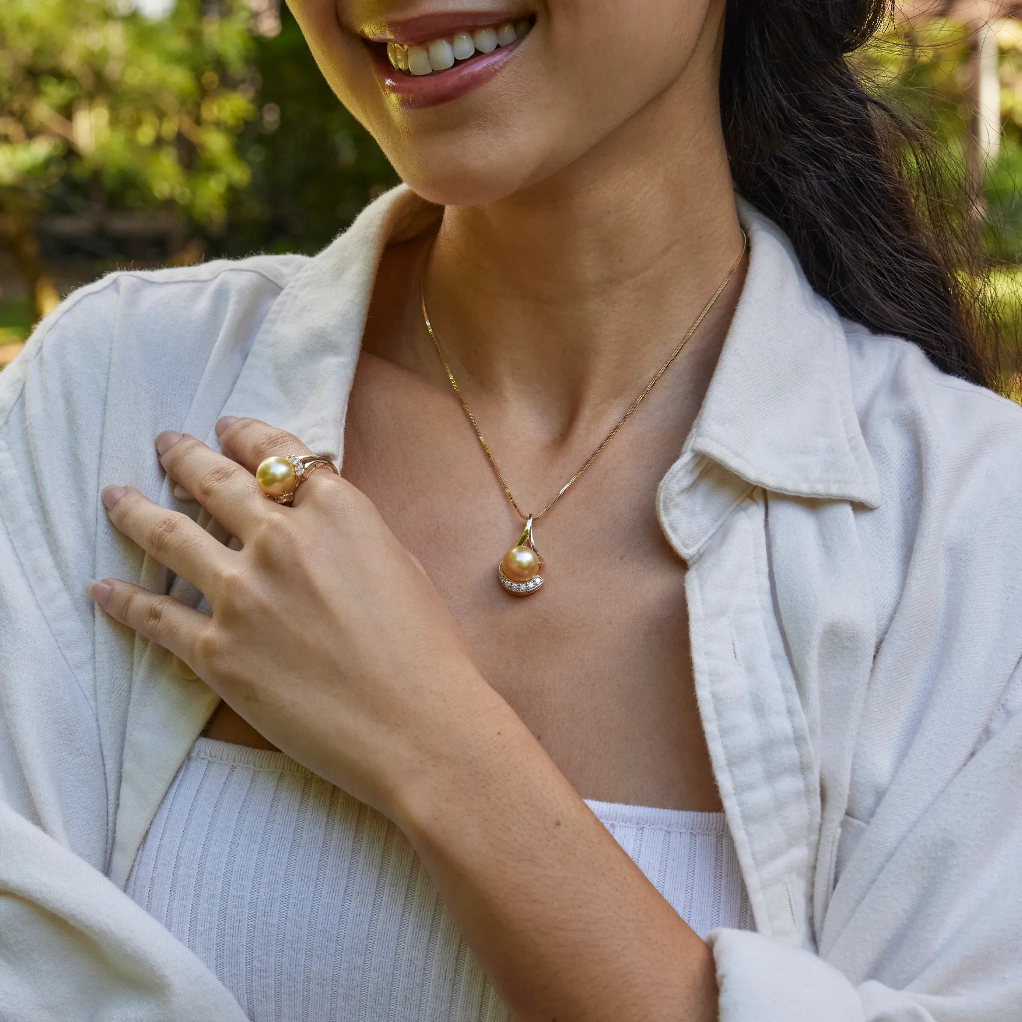 South Sea Gold Pearl Infinity Pendant in Gold with Diamonds - 11-12mm