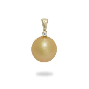 South Sea Gold Pearl Pendant in Gold with Diamonds - 12-13mm