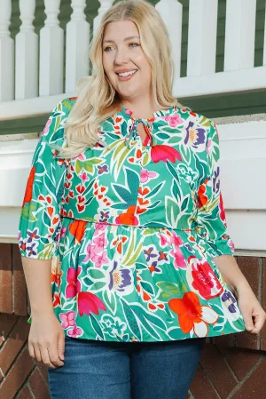 Split Neck Plus Size Peplum Blouse