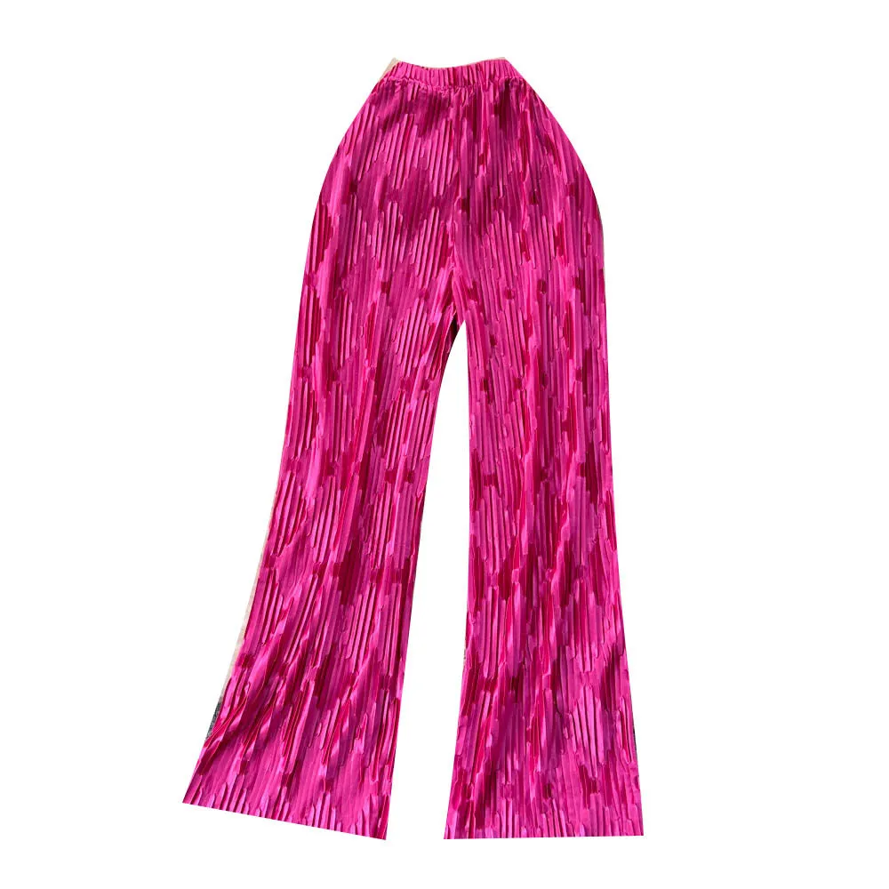 Spring and Summer High-Grade Sense Vintage Stripe Jacquard Design Sense Pleated Drooping Wide-Leg Pants Wide Hem Loose Casual Long Pants