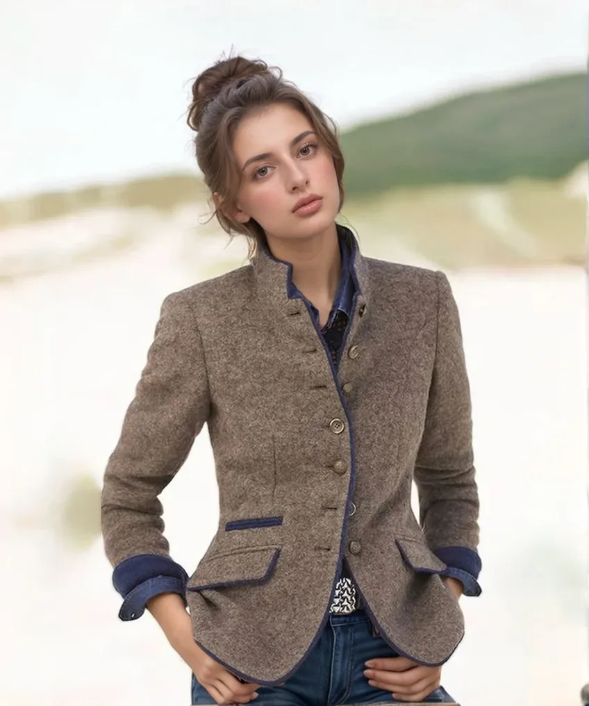 Spring Aura™ | Women's Color Block Cotton Blend Coat | Multi-Button Design, Lightweight & Stylish Outerwear