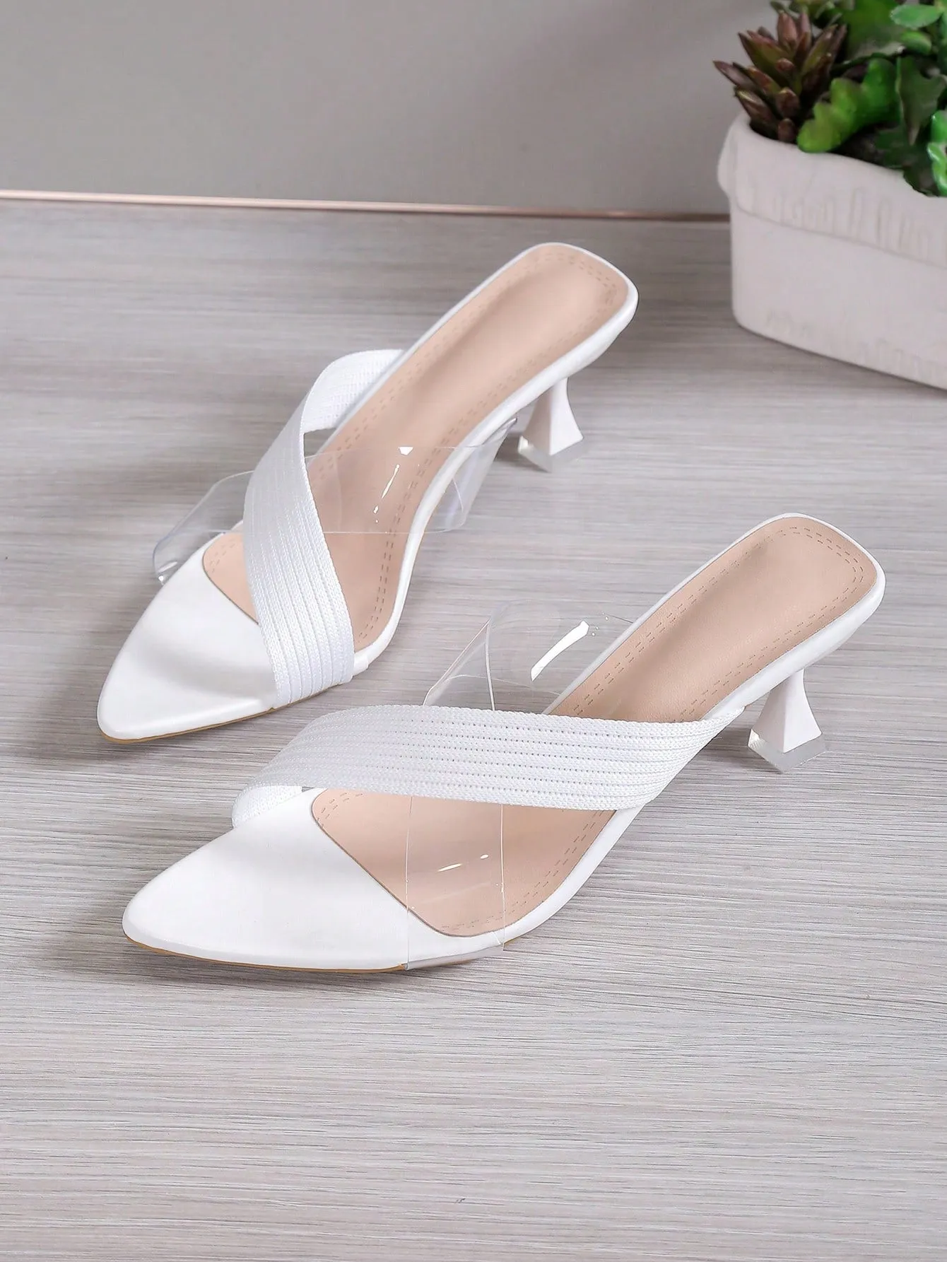 Spring/summer Women's Mules With Fabric Strap, Pointed Toe And Stiletto Heel, Perfect For Summer