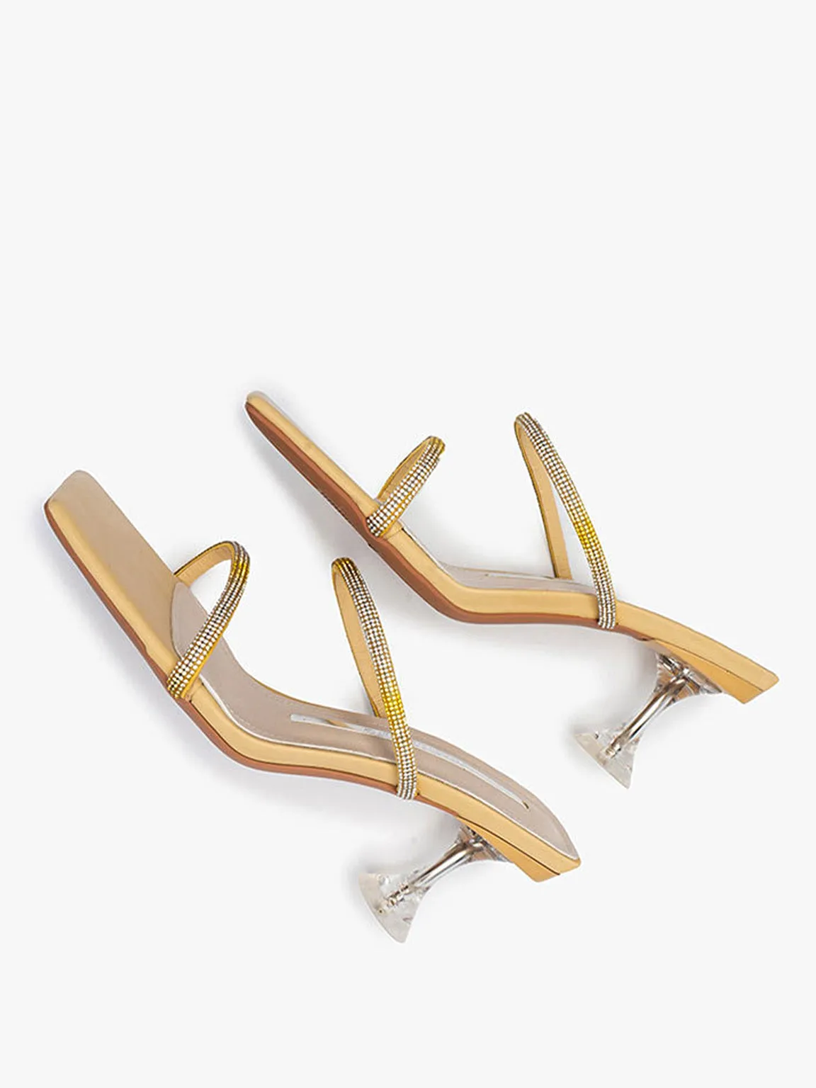 Square Peep Toe Rhinestone Mules Transparent Kitten Heel Sandals