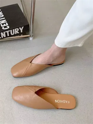 Square Toe PU Flat Mules