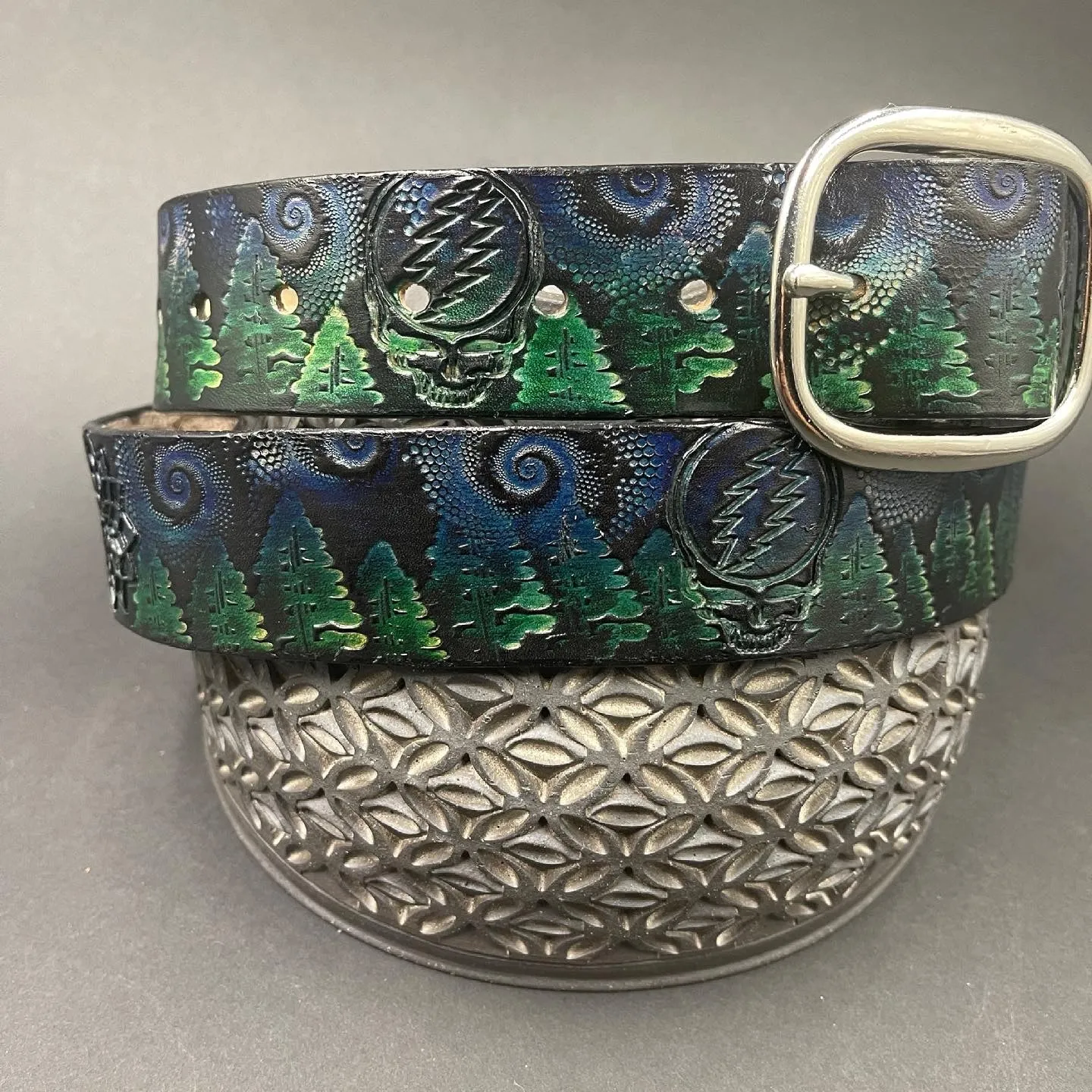 Stamped Leather Belt - Grateful Trees 1.0