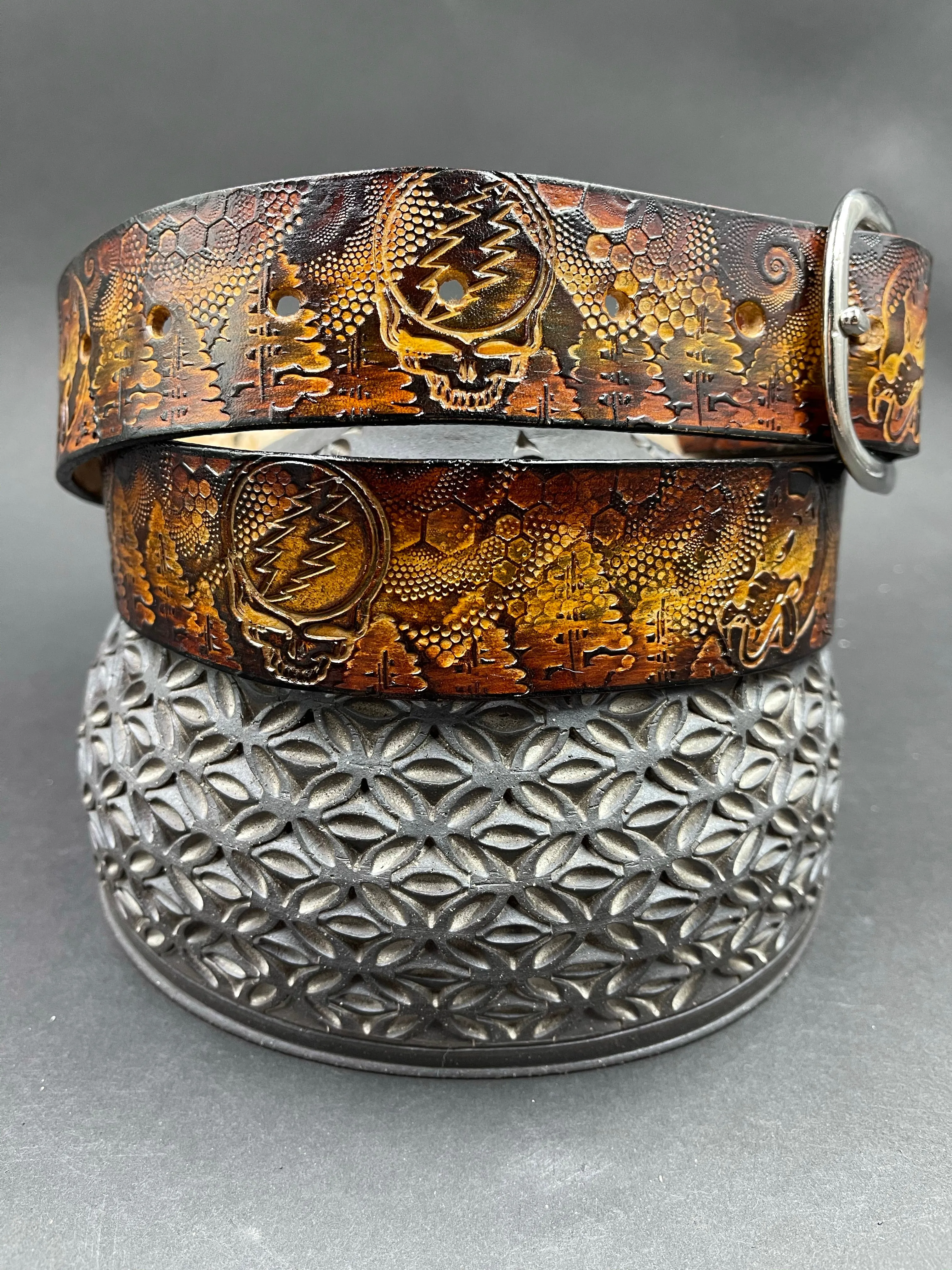 Stamped Leather Belt - Grateful Trees 1.0