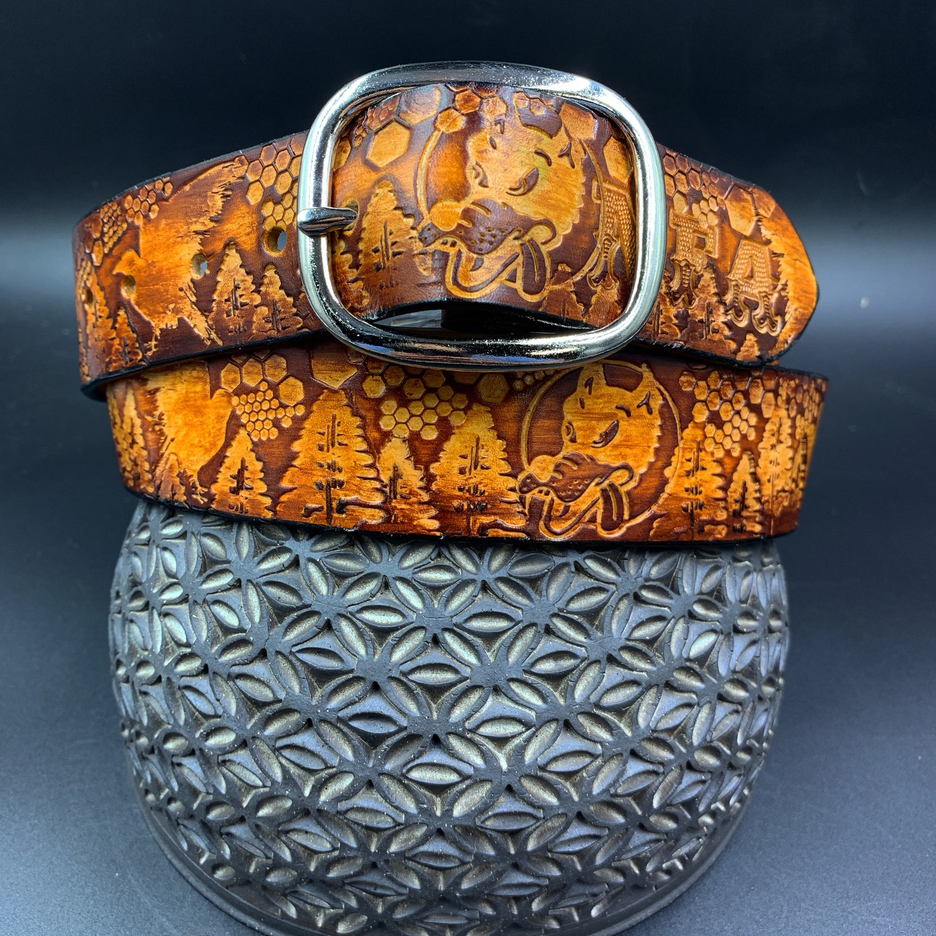 Stamped Leather Belt - Grateful Trees 1.0