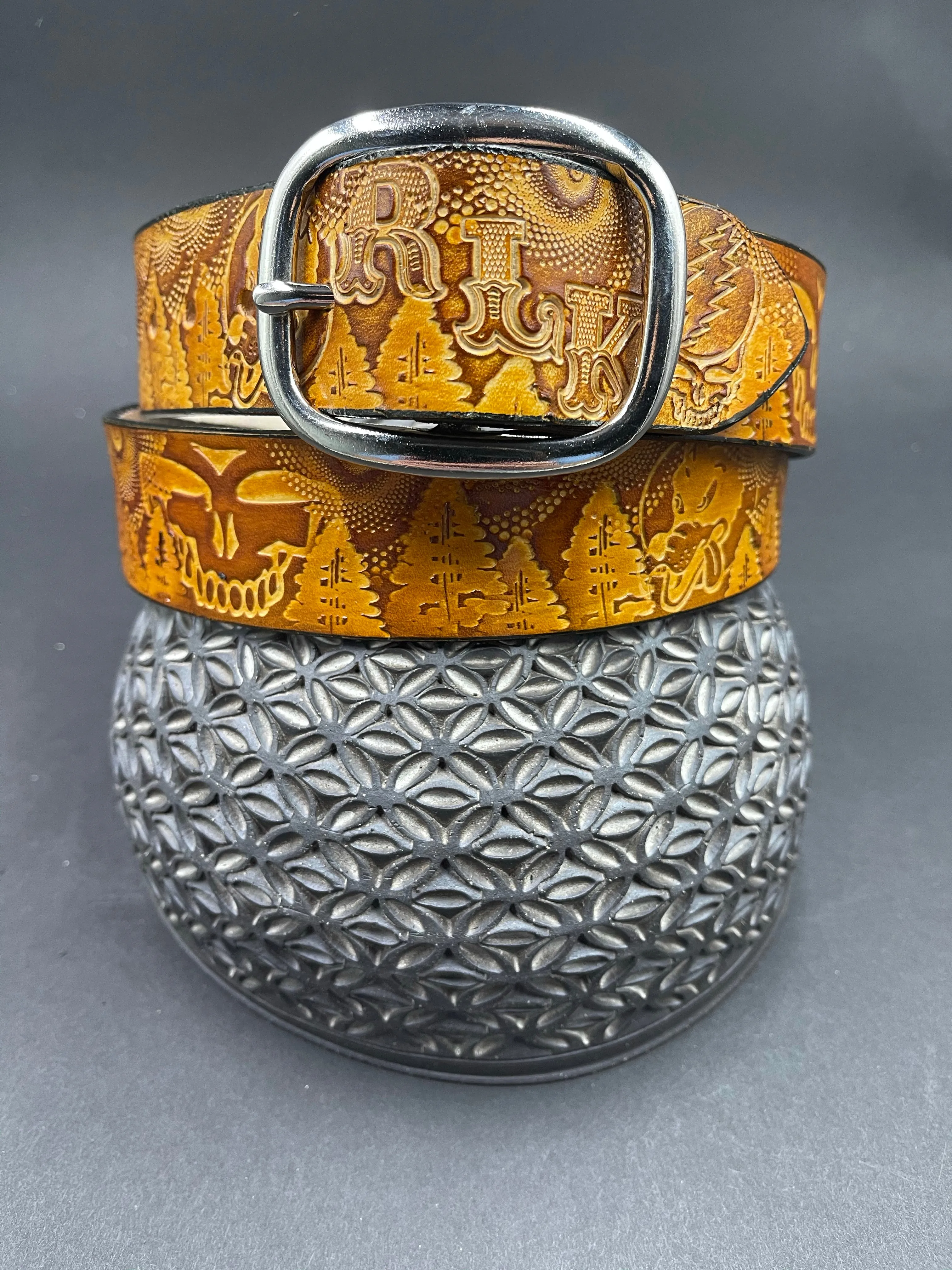 Stamped Leather Belt - Grateful Trees 1.0