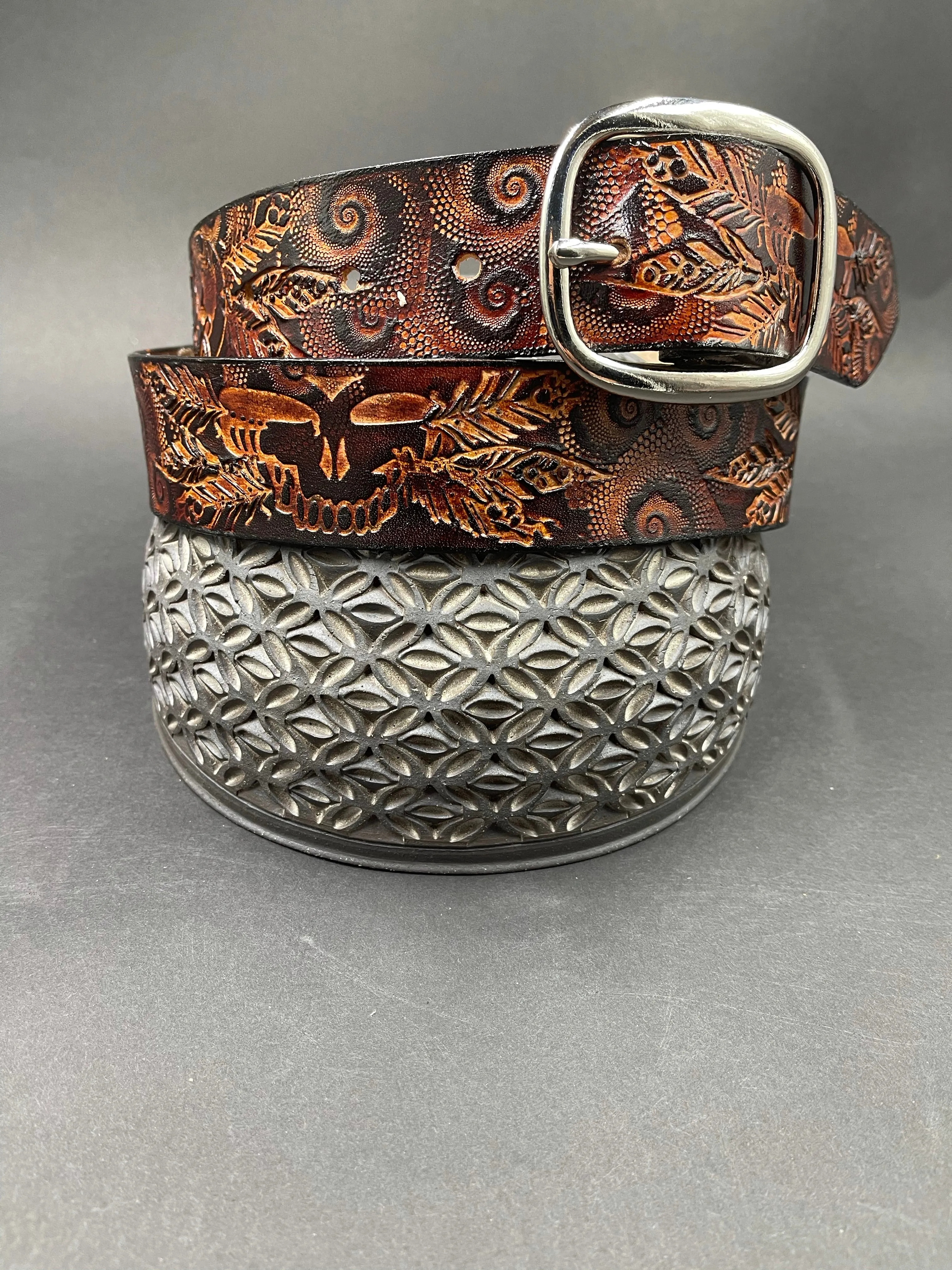 Stamped Leather Belt - Grateful Trees 1.0