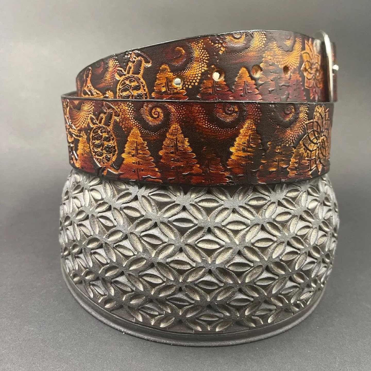 Stamped Leather Belt - Grateful Trees 1.0