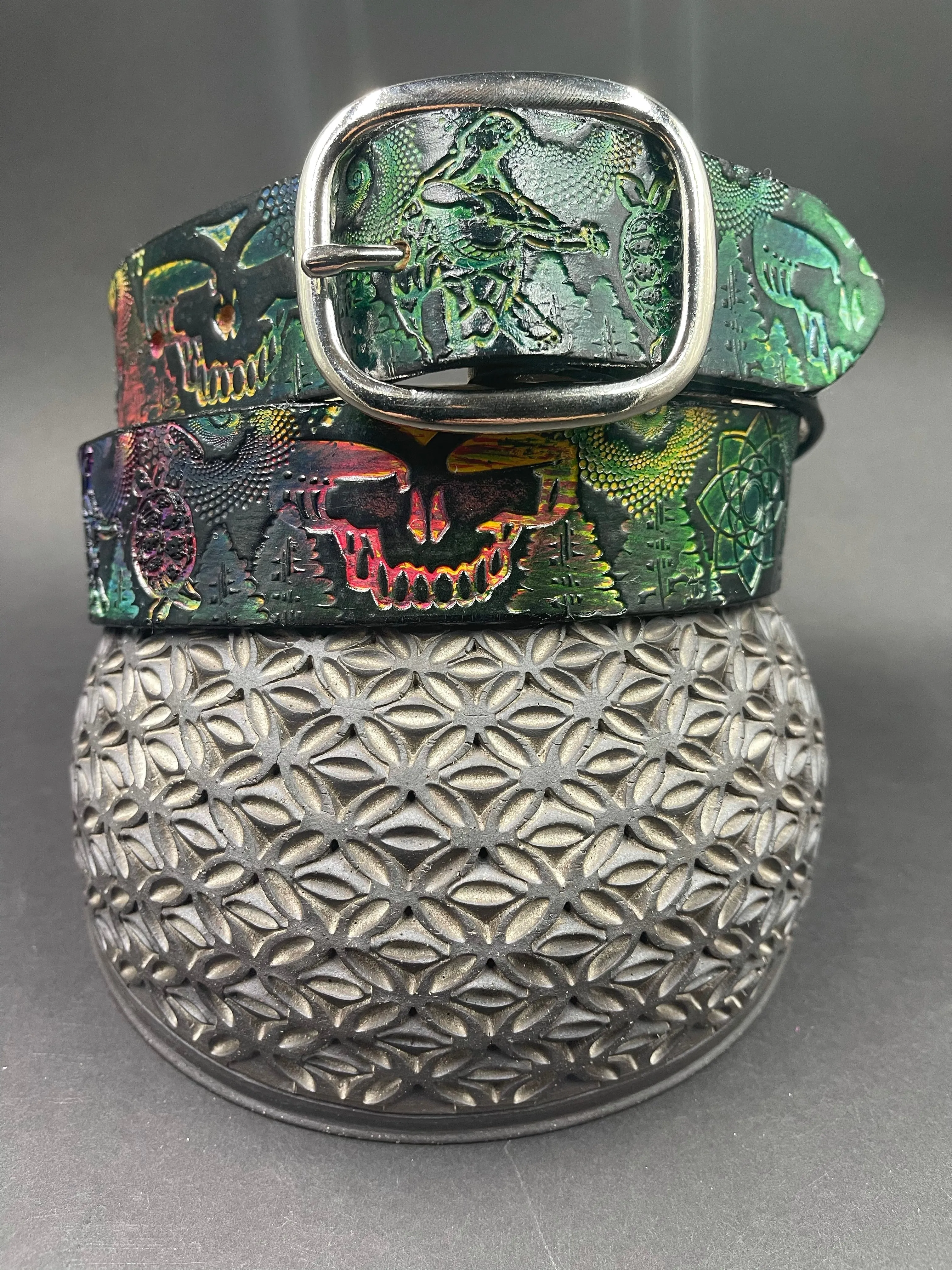 Stamped Leather Belt - Grateful Trees 1.0