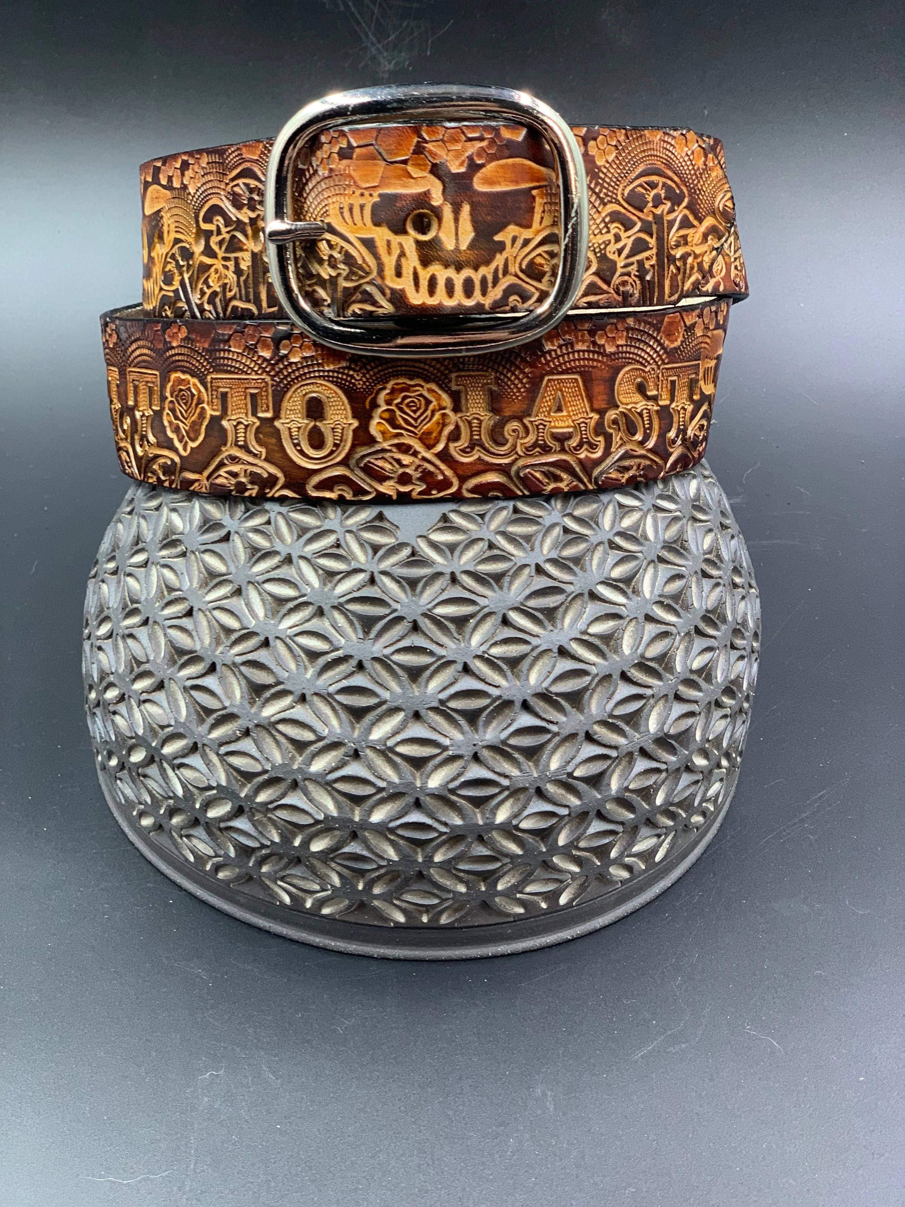 Stamped Leather Belt - Grateful Trees 1.0