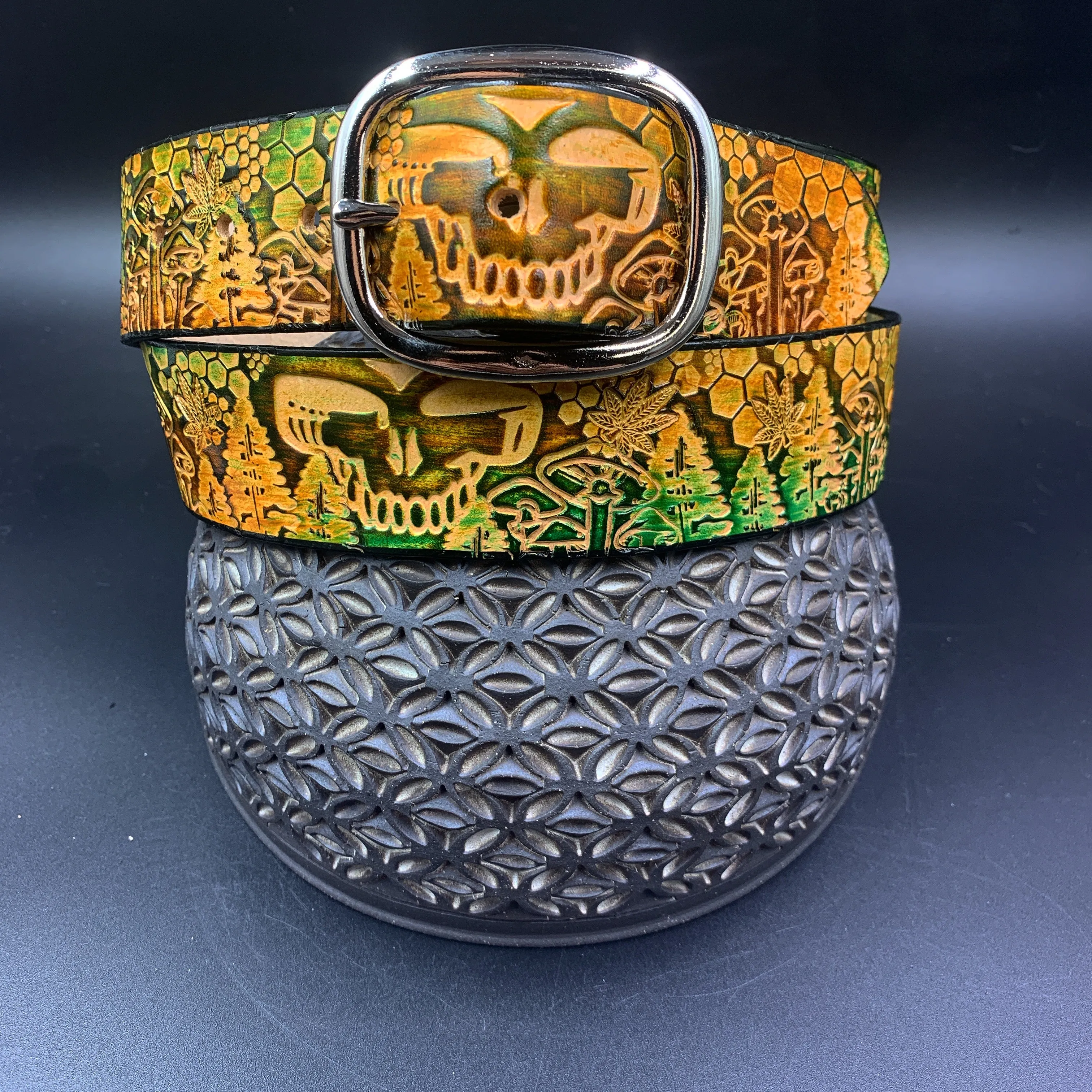 Stamped Leather Belt - Grateful Trees 1.0